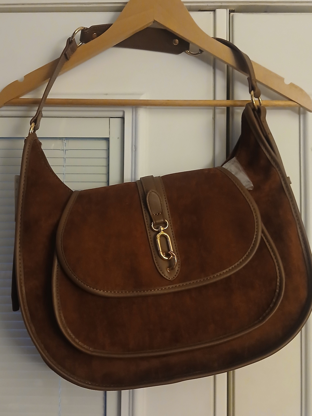 Primark Brown Suede Hobo Bag with Gold Tone Accent